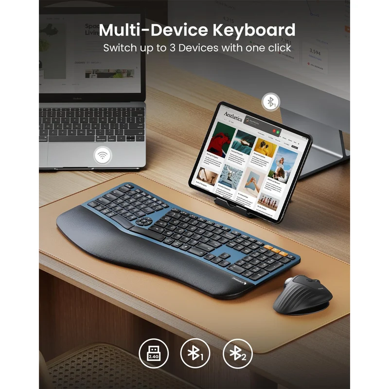 ProtoArc EK01 Plus Dual Mode Full Size Backlit Ergonomic Split Keyboard (Black/Blue) (CP015663)