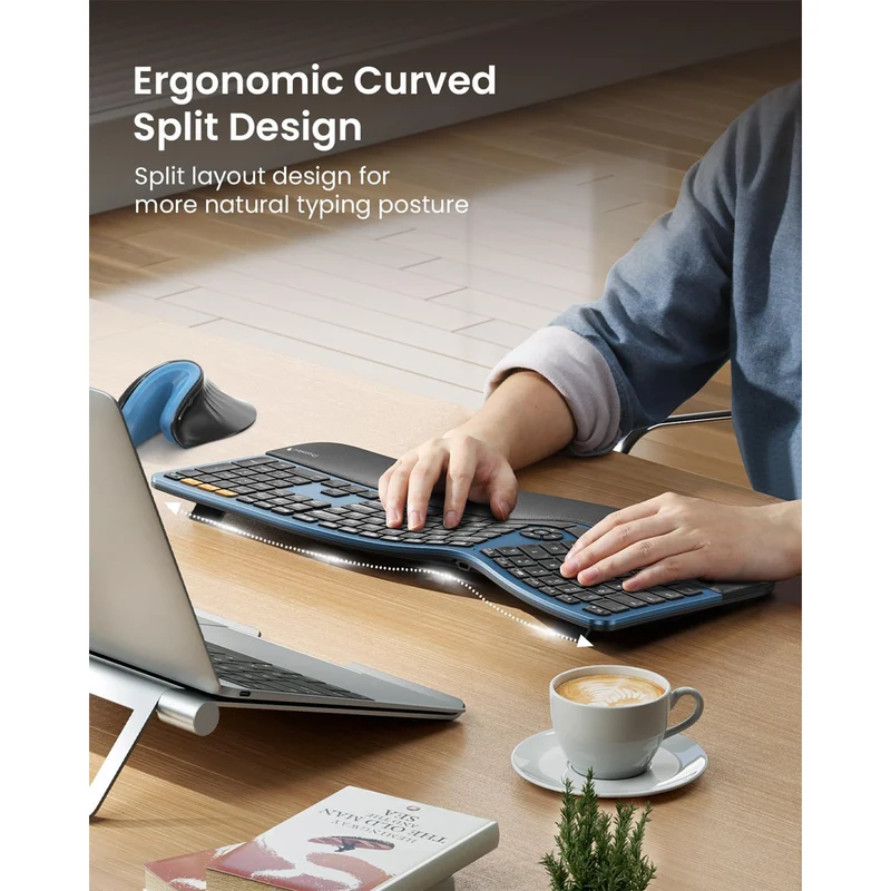 ProtoArc EK01 Plus Dual Mode Full Size Backlit Ergonomic Split Keyboard (Black/Blue) (CP015663)