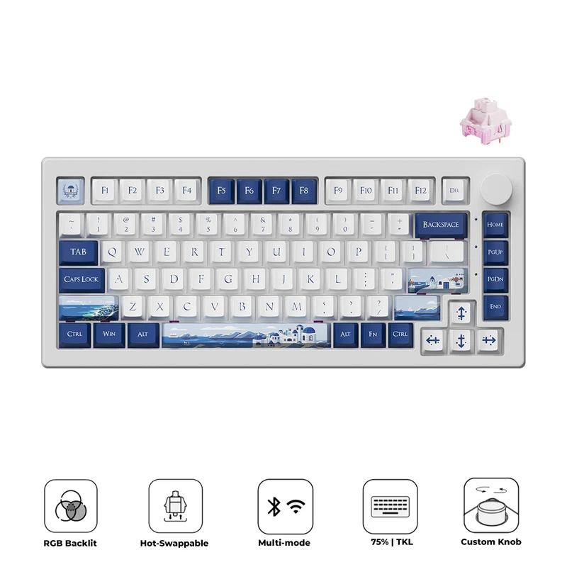 Akko 5075 V3 Multi-Mode RGB Hot-Swappable Mechanical Keyboard (Santorini) (Akko Frost Pink Switch)