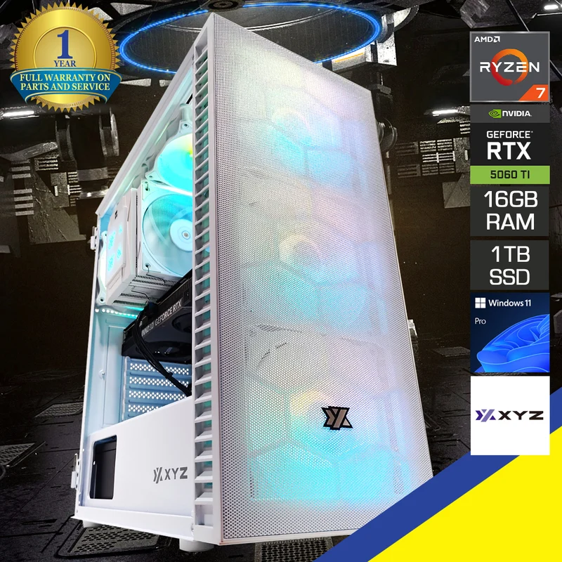 Aurora Airone 100 White Desktop Gaming PC | AMD Ryzen 7 8700F | 16GB RAM | 1TB SSD| RTX 5060 TI | Windows 11 Pro