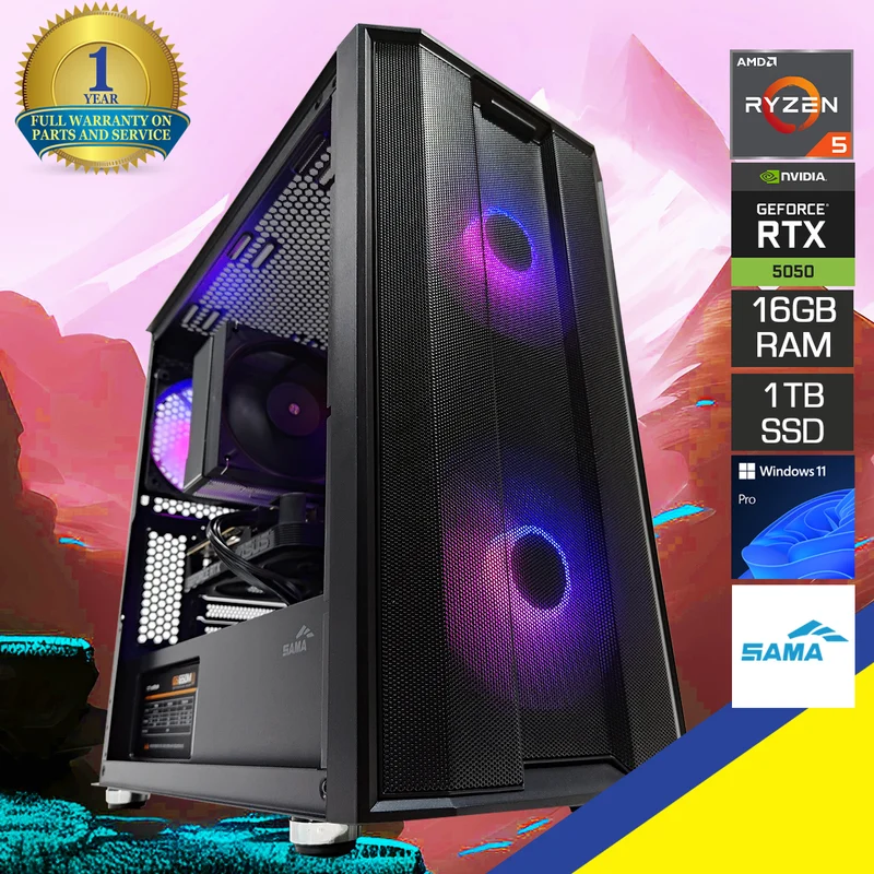 Sigma S30 Black Desktop Gaming PC | AMD Ryzen 5 7500F | 16GB RAM | 1TB SSD | RTX 5050 | Windows 11 Pro