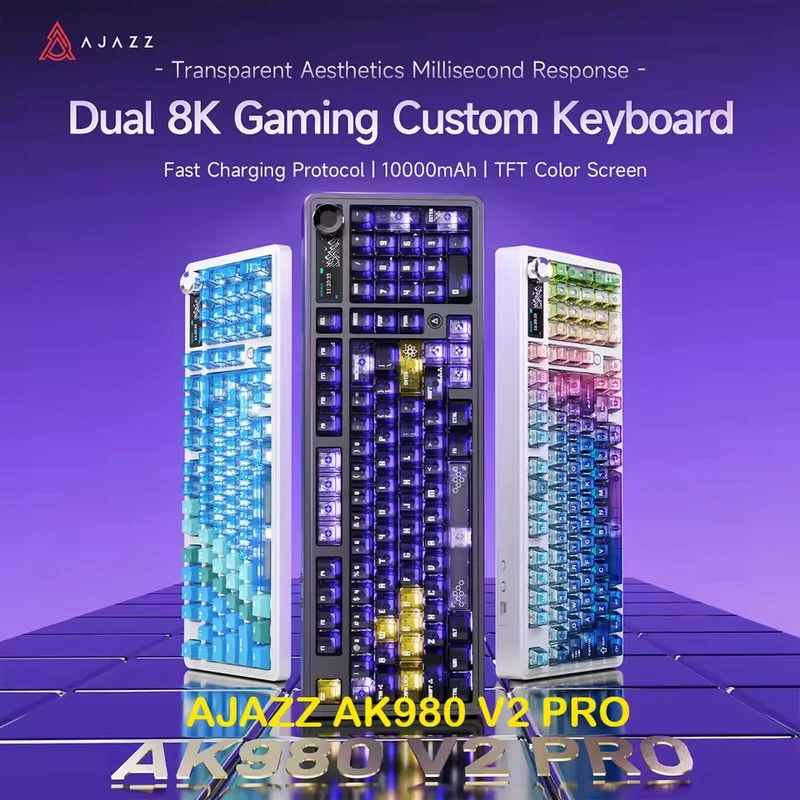 Ajazz AK980 V2 Pro RGB Tri-Mode Mechanical Keyboard (Transparent Blue Purple Pink Orange) (Lichee Switch)