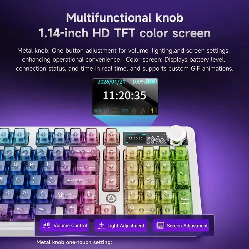 Ajazz AK980 V2 Pro RGB Tri-Mode Mechanical Keyboard (Transparent Blue Purple Pink Orange) (Lichee Switch)
