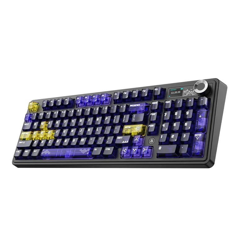Ajazz AK980 V2 Pro RGB Tri-Mode Mechanical Keyboard (Transparent Yellow Purple Deep Purple) (Lichee Switch)