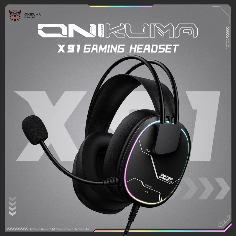 Onikuma X91 RGB Lightweight Gaming Headphone with Microphone (Black, Black/White)