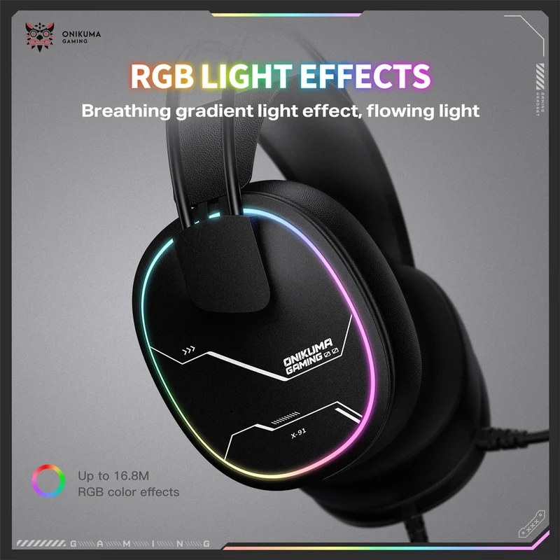 Onikuma X91 RGB Lightweight Gaming Headphone with Microphone (Black, Black/White)