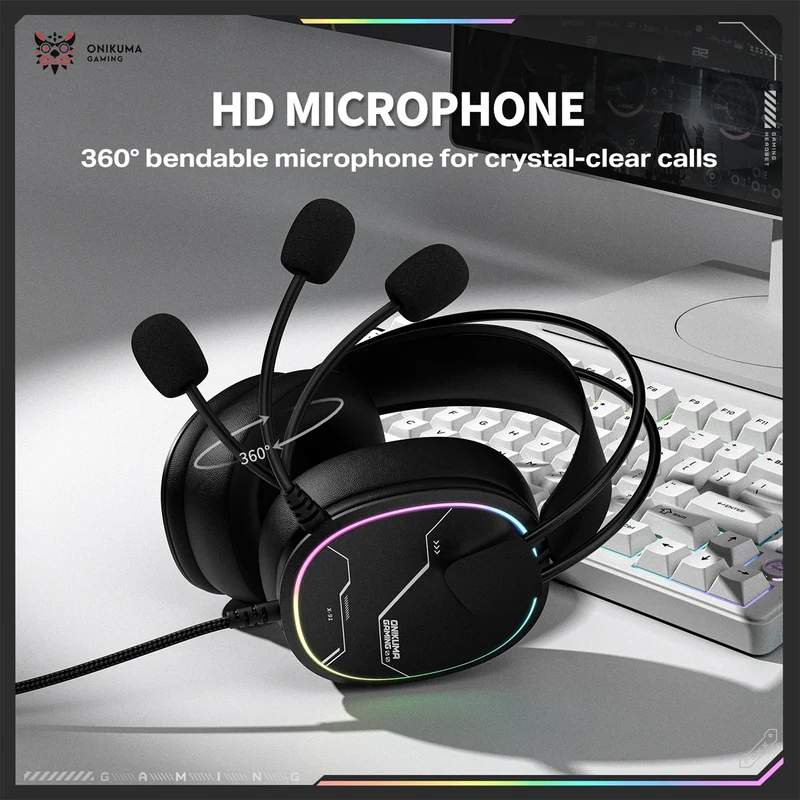 Onikuma X91 RGB Lightweight Gaming Headphone with Microphone (Black, Black/White)