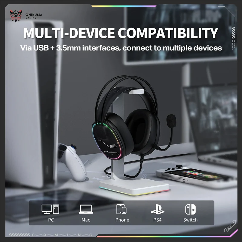 Onikuma X91 RGB Lightweight Gaming Headphone with Microphone (Black, Black/White)