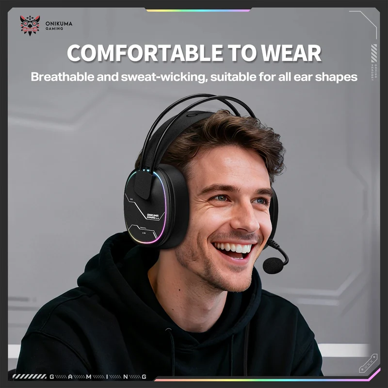 Onikuma X91 RGB Lightweight Gaming Headphone with Microphone (Black, Black/White)