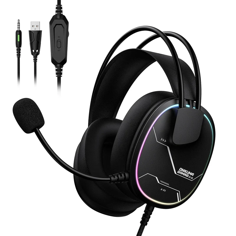 Onikuma X91 RGB Lightweight Gaming Headphone with Microphone (Black, Black/White)
