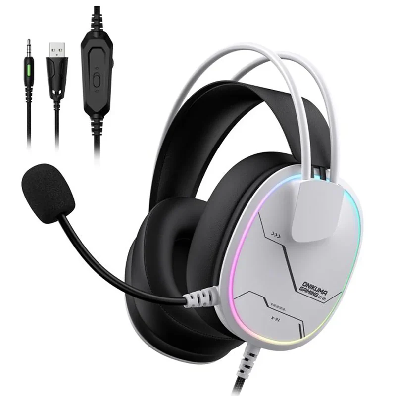 Onikuma X91 RGB Lightweight Gaming Headphone with Microphone (Black, Black/White)