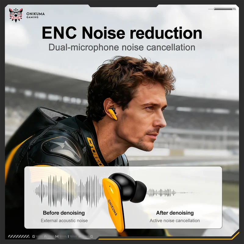 Onikuma TX616 Dual-Microphone Noise Reduction Wireless Earphones (Yellow)