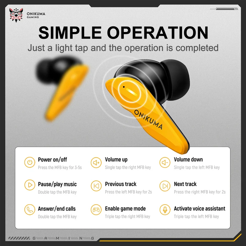 Onikuma TX616 Dual-Microphone Noise Reduction Wireless Earphones (Yellow)