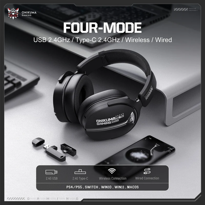 Onikuma GT887 4-Mode Gaming Headset with Microphone (Black, White/Black)