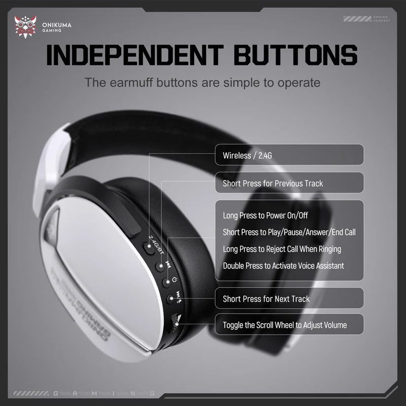 Onikuma GT887 4-Mode Gaming Headset with Microphone (Black, White/Black)