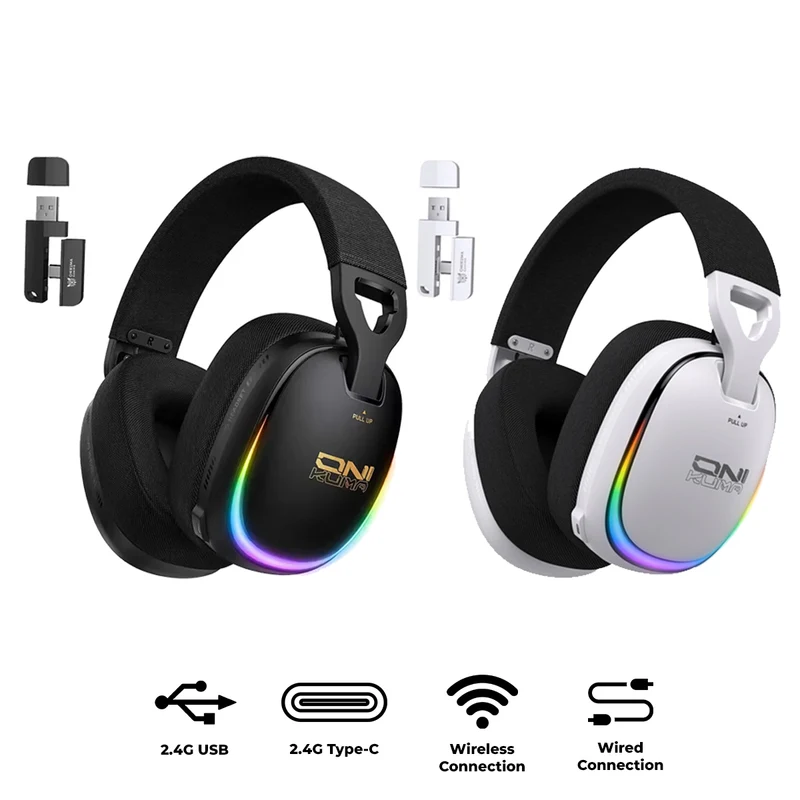 Onikuma GT805 4-Mode RGB Gaming Headset (Black, White)