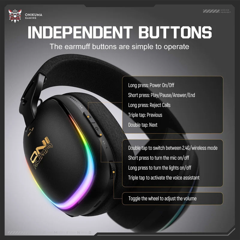 Onikuma GT805 4-Mode RGB Gaming Headset (Black, White)
