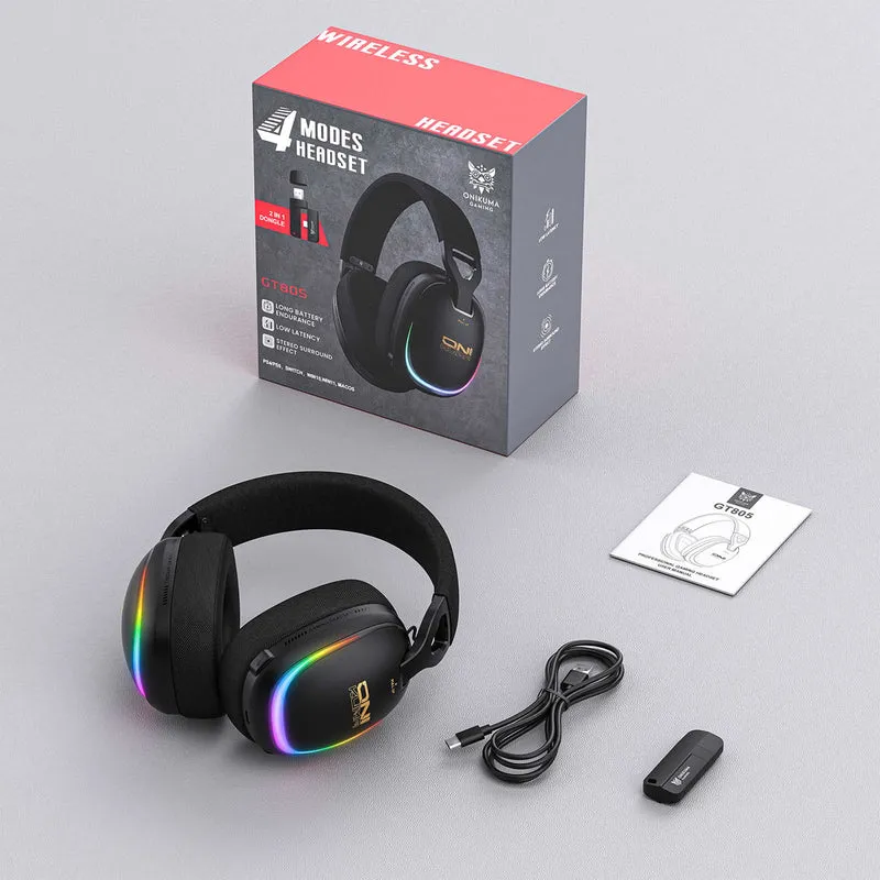 Onikuma GT805 4-Mode RGB Gaming Headset (Black, White)