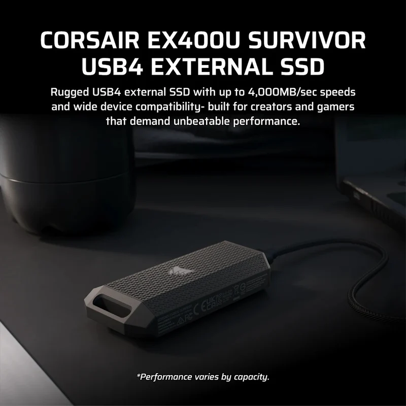 Corsair EX400U Survivor 1TB USB4 4000MB/s Read 3600MB/s Write Portable SSD (CSSD-EX400US1TB)