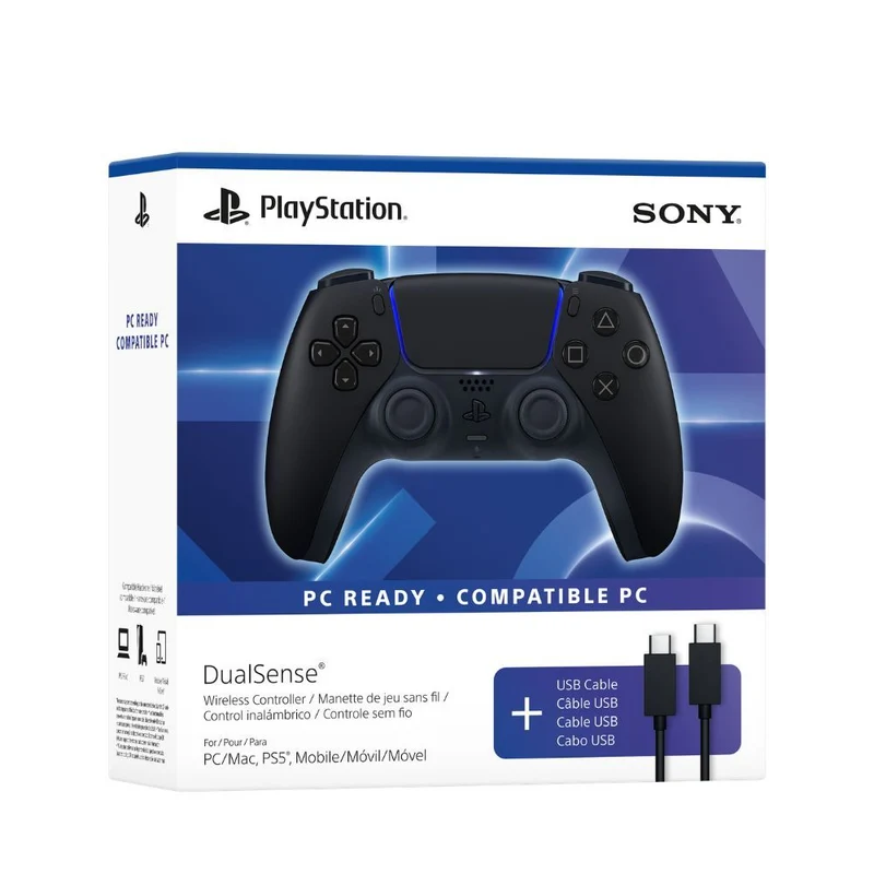 PS5 DualSense Wireless Controller Midnight Black + USB Cable for PC (CFI-ZCT2G)