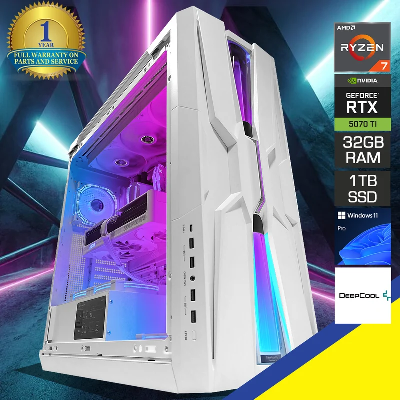 Ultra Genome III White Desktop Gaming PC | AMD Ryzen 7 9850X3D | 32GB RAM | 1TB SSD | RTX 5070 Ti | Windows 11 Pro