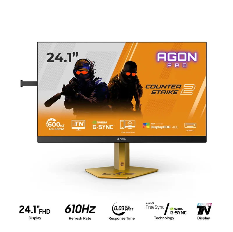 AOC Agon Pro CS24A/P 24.1" FHD (1920x1080) 610Hz 0.5ms GTG/0.3ms MPRT E-Sport TN Display Gaming Monitor With Tilt, Height, Pivot & Swivel Adjustment (Black/Gold)