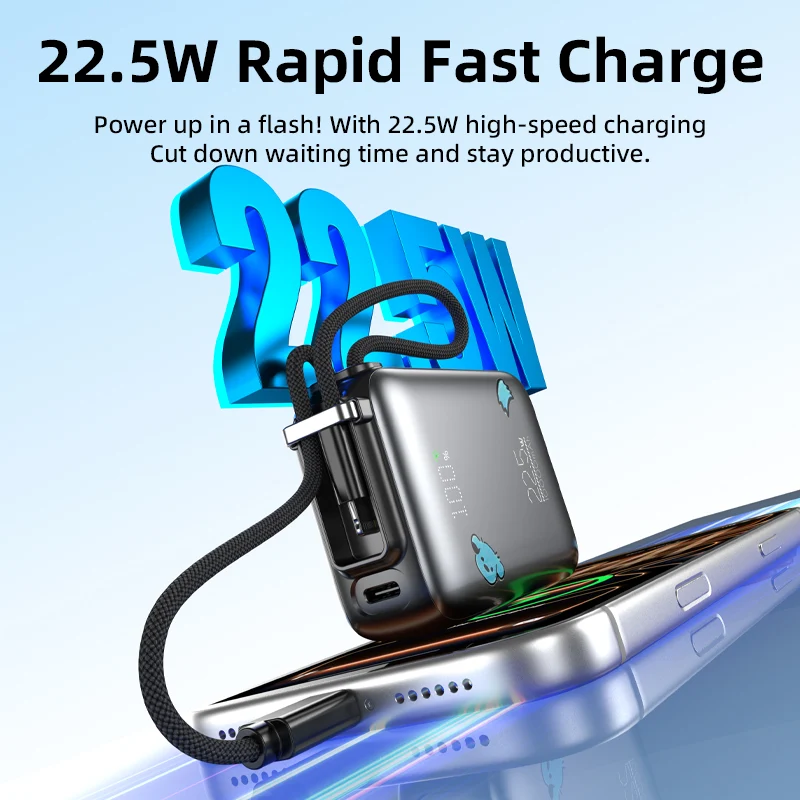 Vyvylabs SwiftPow Power Bank 10000mAh 22.5W with Dual Cable C+L (Black) (XG-D930-BK)