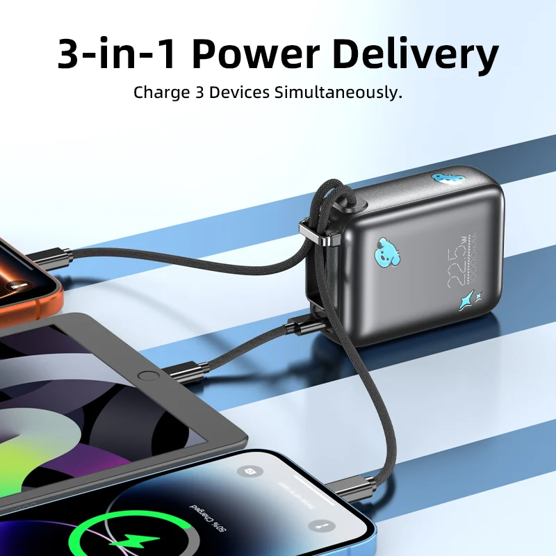 Vyvylabs SwiftPow Power Bank 10000mAh 22.5W with Dual Cable C+L (Black) (XG-D930-BK)