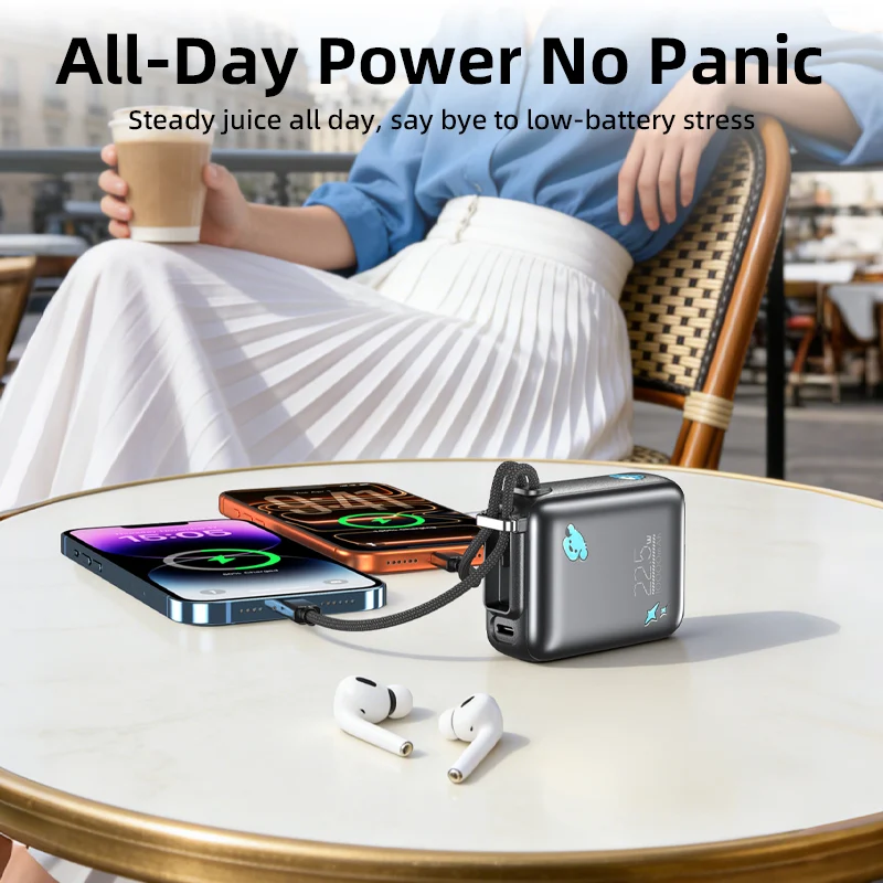Vyvylabs SwiftPow Power Bank 10000mAh 22.5W with Dual Cable C+L (Black) (XG-D930-BK)