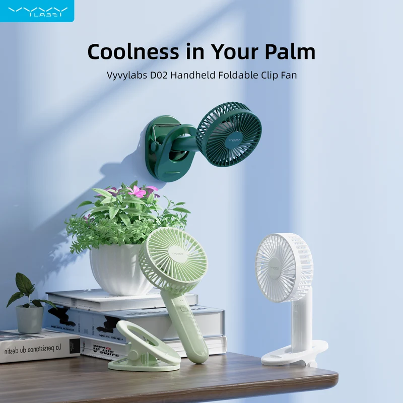 Vyvylabs D02 Handheld Foldable Clip Fan (Green, Dark Green, White) (VKD02-GN, VKD02-DGN, VKD02-WH)