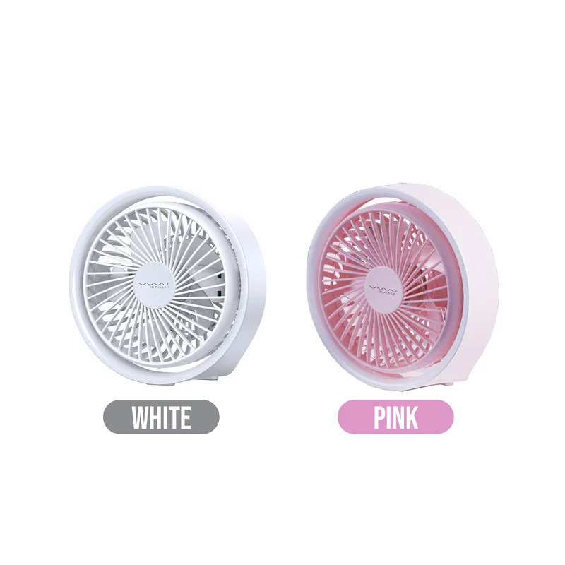 Vyvylabs D04 Mini Portable Desktop Fan with Led Light (White, Pink) (VKD04-WH, VKD04-PK)