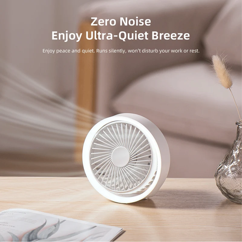 Vyvylabs D04 Mini Portable Desktop Fan with Led Light (White, Pink) (VKD04-WH, VKD04-PK)