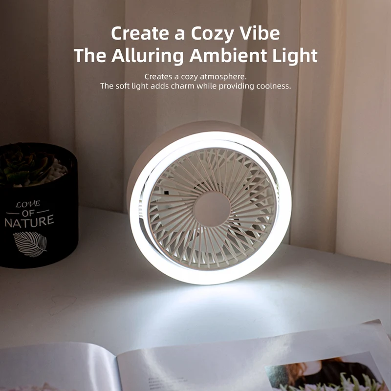 Vyvylabs D04 Mini Portable Desktop Fan with Led Light (White, Pink) (VKD04-WH, VKD04-PK)
