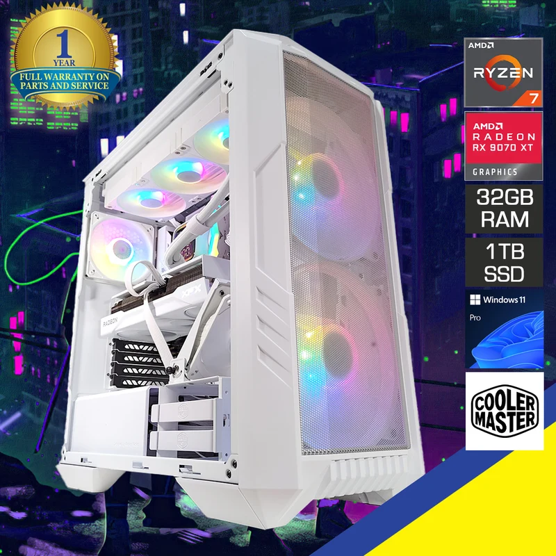 Optima HAF 500 White Desktop Gaming PC | AMD Ryzen 7 9700X | 32GB RAM | 1TB SSD | RX 9070 XT | Windows 11 Pro