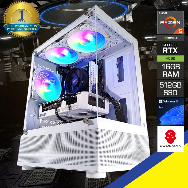 Alpha Reyna White Desktop Gaming PC | AMD Ryzen 5 5500 | 16GB RAM | 512GB SSD | RTX 4060 | Windows 11 Pro