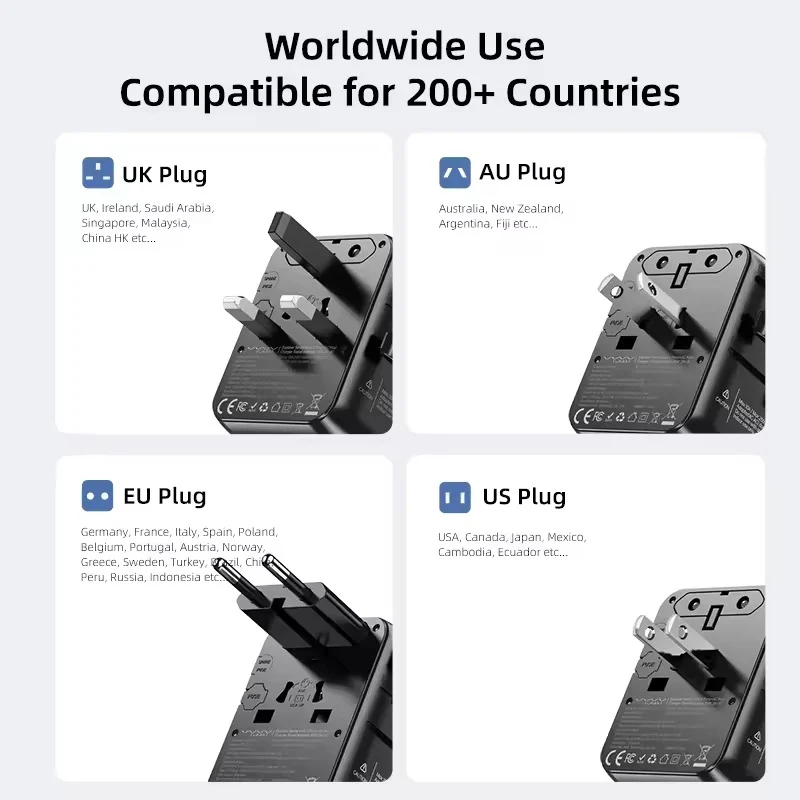 Vyvylabs Explorer Series GaN 5 Ports+AC Fast Charger Travel Adapter 35W 2A+3C (Black) (GAN35T-BK)