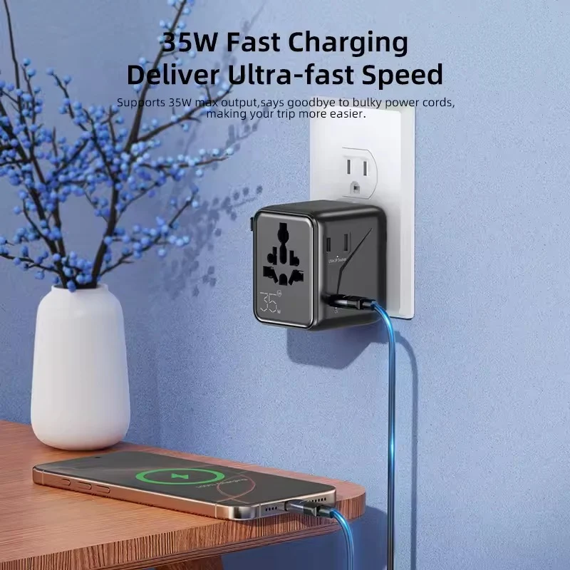 Vyvylabs Explorer Series GaN 5 Ports+AC Fast Charger Travel Adapter 35W 2A+3C (Black) (GAN35T-BK)