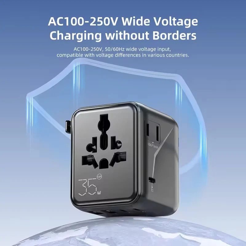 Vyvylabs Explorer Series GaN 5 Ports+AC Fast Charger Travel Adapter 35W 2A+3C (Black) (GAN35T-BK)