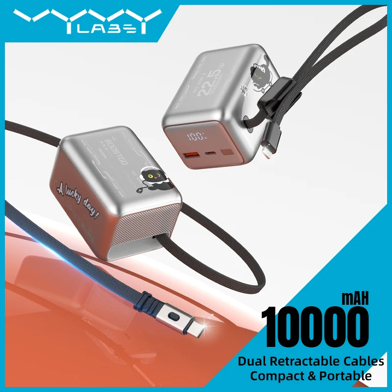 Vyvylabs BoostGo Power Bank 10000mAh 22.5W with Retractable C+L Fast Charging Cable (Silver) (XHD-G72-SLV)