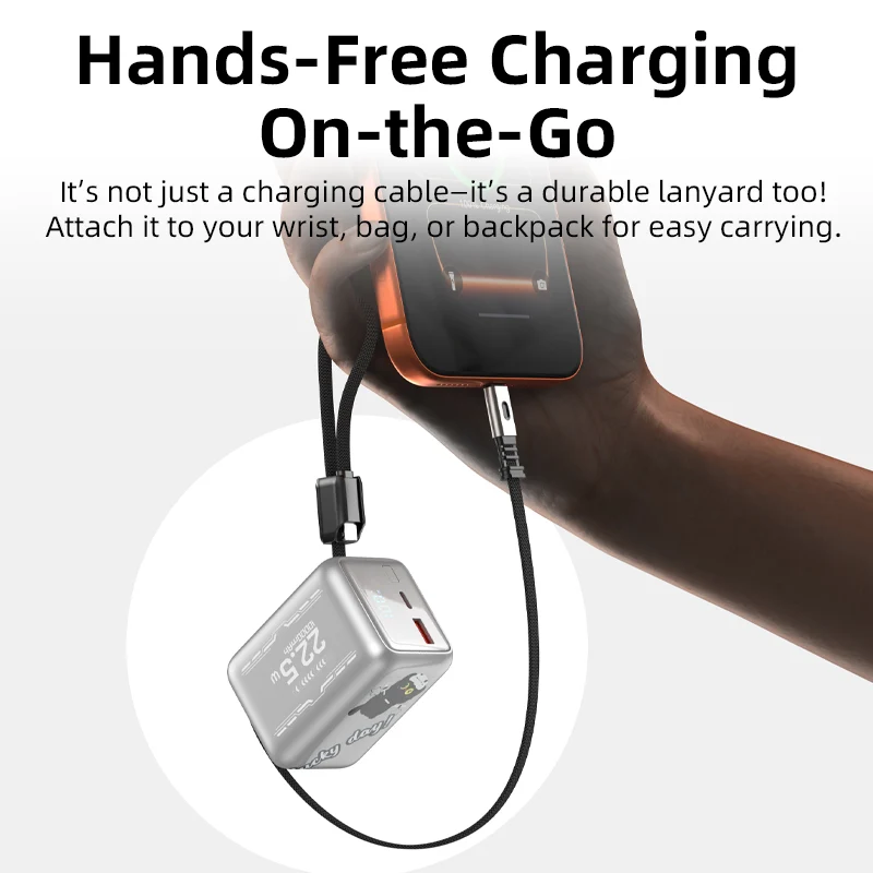Vyvylabs BoostGo Power Bank 10000mAh 22.5W with Retractable C+L Fast Charging Cable (Silver) (XHD-G72-SLV)
