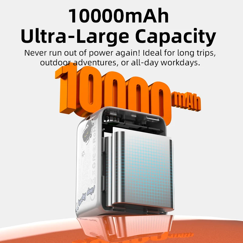 Vyvylabs BoostGo Power Bank 10000mAh 22.5W with Retractable C+L Fast Charging Cable (Silver) (XHD-G72-SLV)