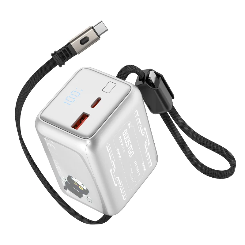 Vyvylabs BoostGo Power Bank 10000mAh 22.5W with Retractable C+L Fast Charging Cable (Silver) (XHD-G72-SLV)
