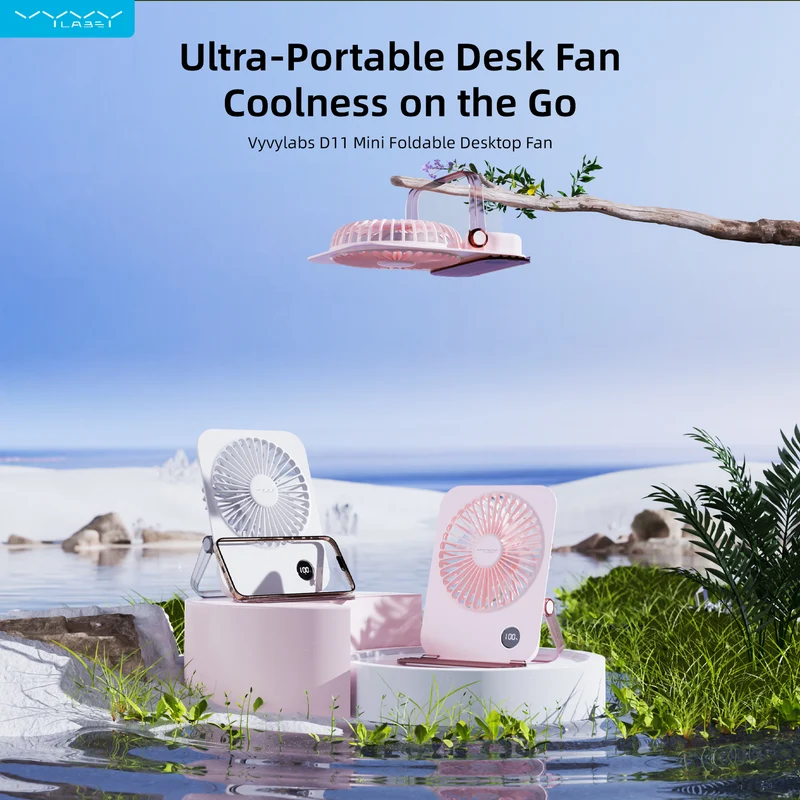 Vyvylabs D11 Mini Foldable Desktop Fan (White, Pink) (VKD11-WH, VKD11-PK)