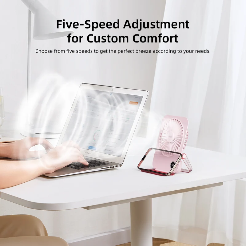 Vyvylabs D11 Mini Foldable Desktop Fan (White, Pink) (VKD11-WH, VKD11-PK)
