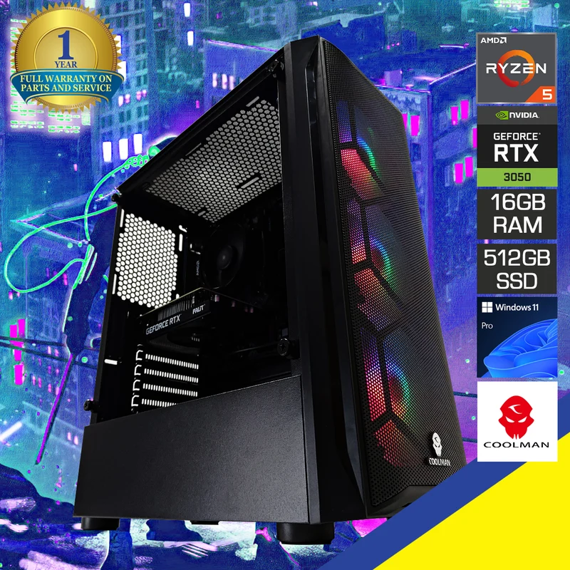 Alpha Aurora Black Desktop Gaming PC | AMD Ryzen 5 5500 | 16GB RAM | 500GB SSD | RTX 3050 | Windows 11 Pro