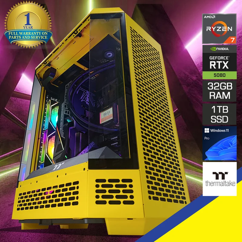 Ultra The Tower 600 Yellow Desktop Gaming PC | AMD Ryzen 7 9800X3D | 32GB RAM | 1TB SSD | RTX 5080 | Windows 11 Pro