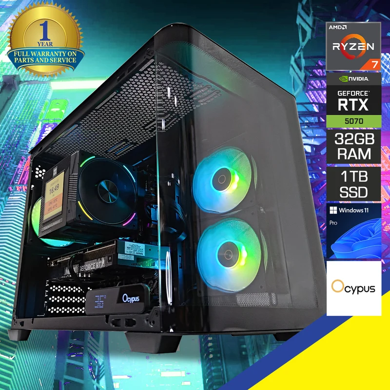 Sophos C50 Curve Black Desktop Gaming PC | AMD Ryzen 7 8700F | 32GB RAM | 1TB SSD | RTX 5070 | Windows 11 Pro