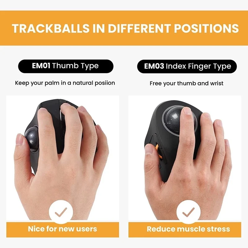 ProtoArc EM03 RGB Rechargeable Trackball Mouse (Black + Grey Ball) (CP012827)