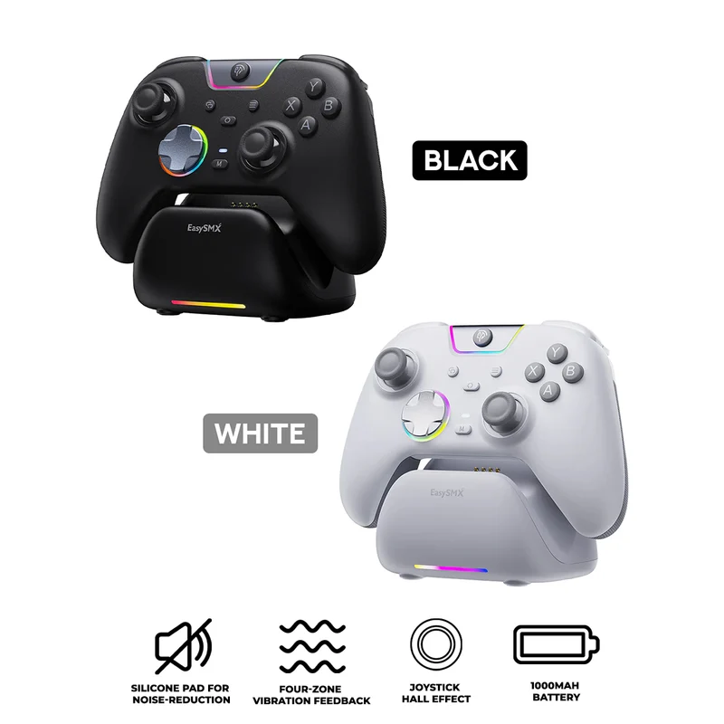 EasySMX X05Pro Game Controller with Charging Base for Nintendo Switch/PC/iOS/Android (Black, White) (VG-C472, VG-C473)