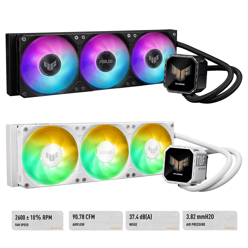 ASUS TUF Gaming LC III 360 ARGB LCD CPU Liquid Cooler with Pre-Installed & Integrated Triple Fans (Black, White)